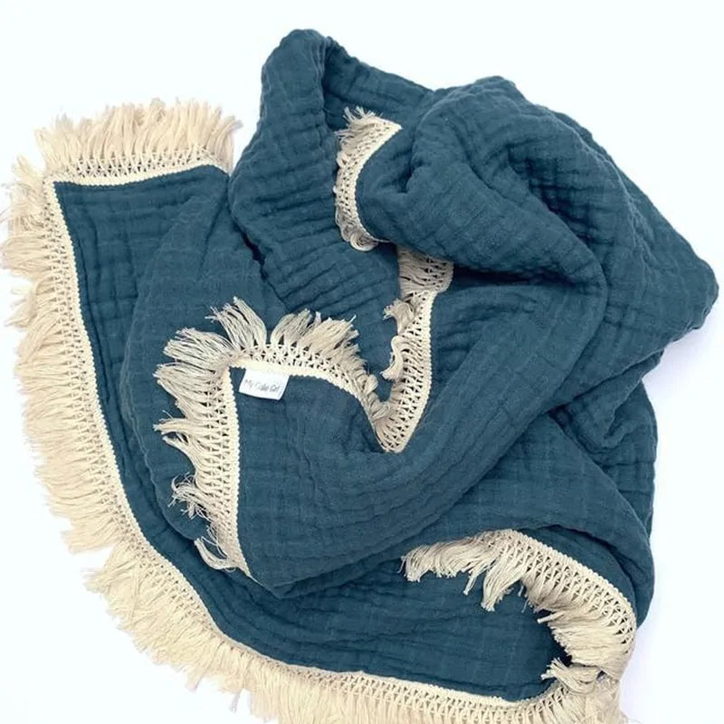 Couvertures à pompons pour bébé en coton biologique