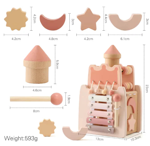 Montessori Wooden Castle Pink House Blocks Baby Puzzle Game Early Education Props Multifunctional Toy Baby Gifts