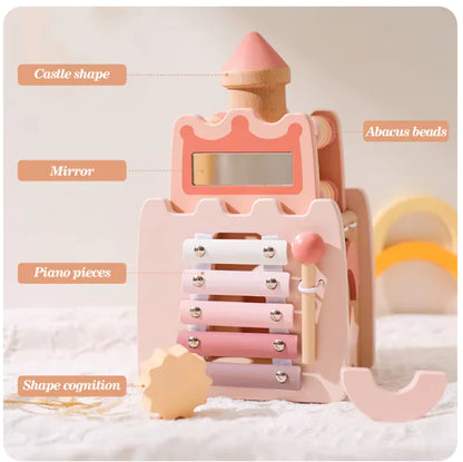 Montessori Wooden Castle Pink House Blocks Baby Puzzle Game Early Education Props Multifunctional Toy Baby Gifts