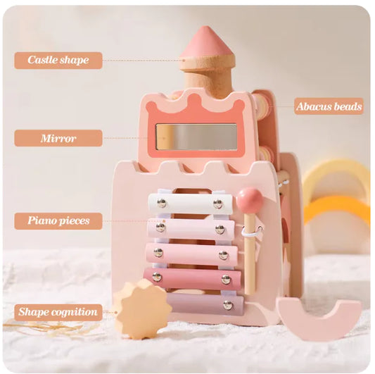 Château en bois Montessori, blocs de maison rose, jeu de Puzzle pour bébé, accessoires d'éducation précoce, jouet multifonctionnel, cadeaux pour bébé